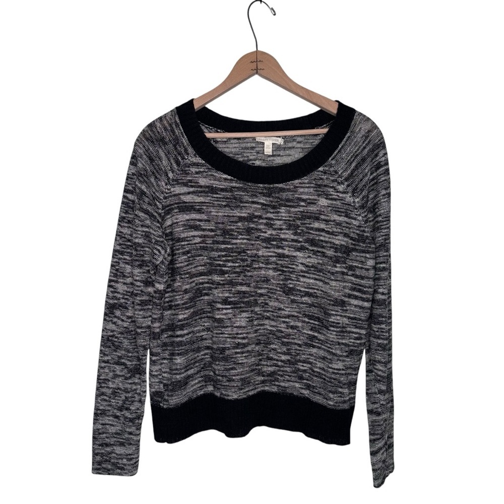 Eileen Fisher Organic Linen Black Grey Marled Sweater Size Medium